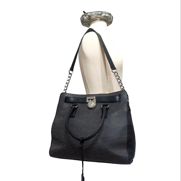 Michael Kors Hamilton Micro Studded Black Leather Shoulder Bag EUC - Picture 2 of 12